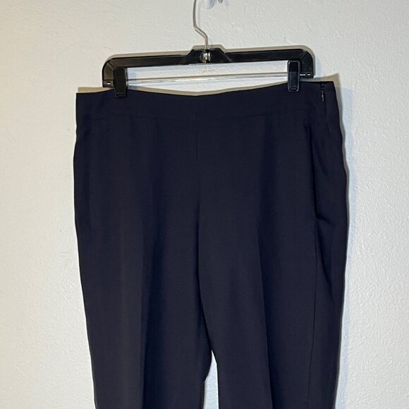 Theory Timba Madera Tapered Leg Flat‎ Front Dark Navy Blue Pant Trousers Size 12 - Picture 3 of 9